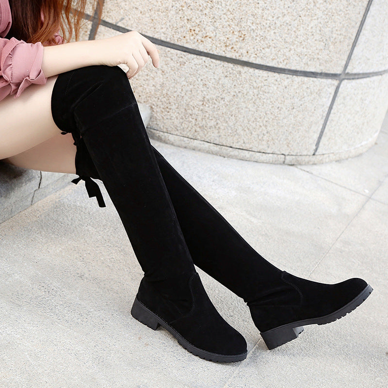 Ladies Overknee Boots made of suede look with elastic shaft and profiled rubber sole Mune Fashion