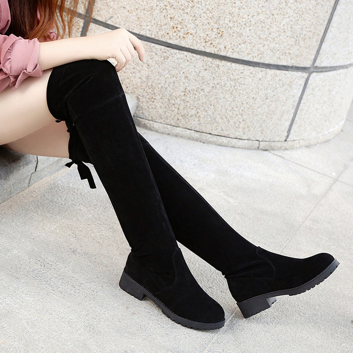 Ladies Overknee Boots made of suede look with elastic shaft and profiled rubber sole Mune Fashion