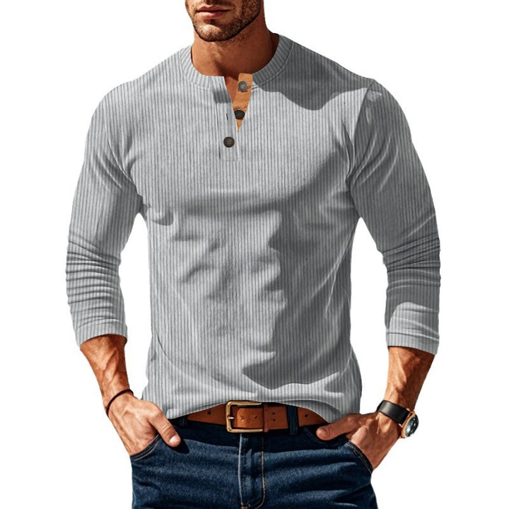 Men's ribbed long-sleeve Henley shirt with stand-up collar and concealed placket made of breathable jersey Mune Fashion