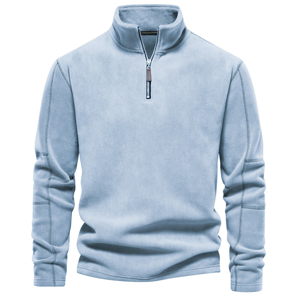 Men's lightweight fleece pullover with short zipper and stand-up collar Mune Fashion