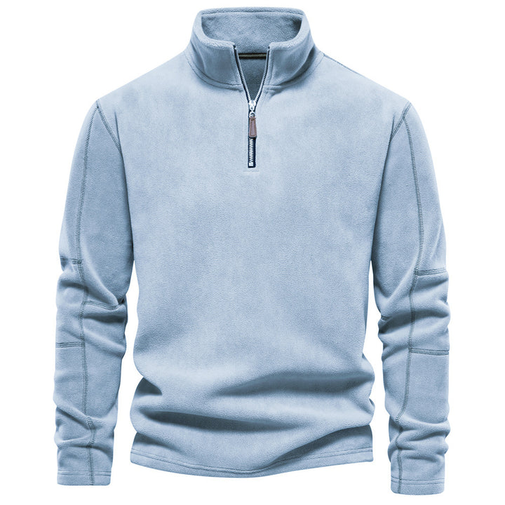 Men's lightweight fleece pullover with short zipper and stand-up collar Mune Fashion