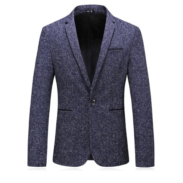 Men's tailored single-breasted blazer made of mélange wool blend with narrow lapels Mune Fashion
