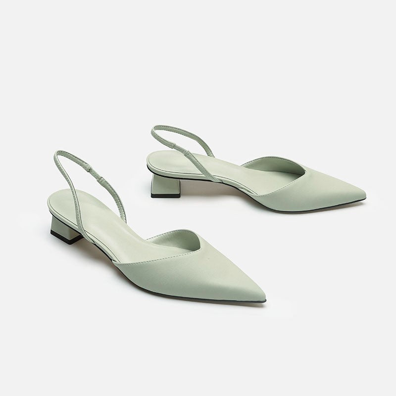 Women's Elegant Pointed Toe Slingback Pumps with Elastic Heel Strap and Low Block Heel Mune Fashion