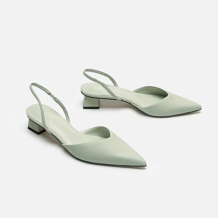 Women's Elegant Pointed Toe Slingback Pumps with Elastic Heel Strap and Low Block Heel Mune Fashion