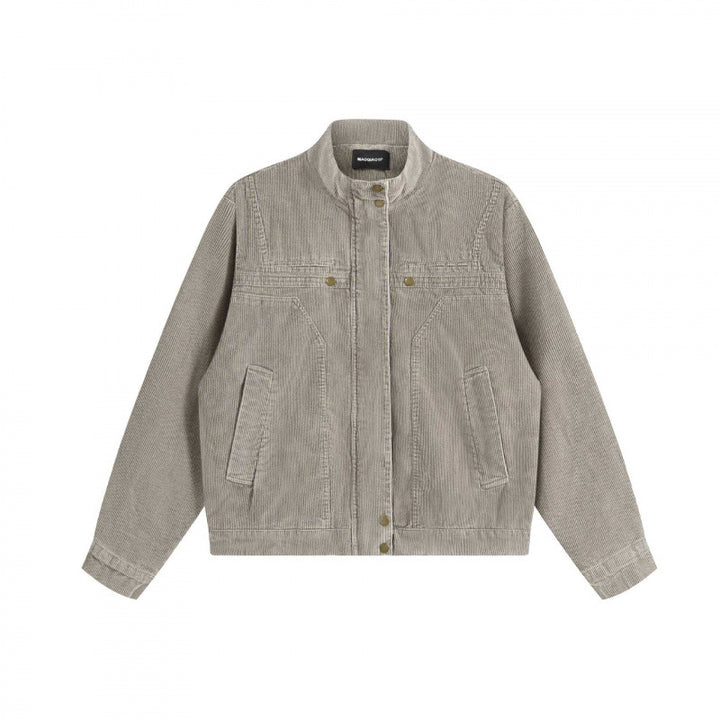 Unisex Cord-Boxy-Jacket with stand-up collar, hidden snap button placket and patch pockets Mune Fashion