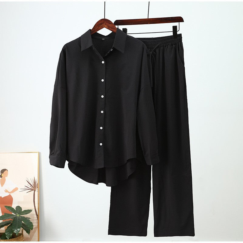 Women's relaxed two-piece lounge set with oversized shirt and elastic waistband pants Mune Fashion