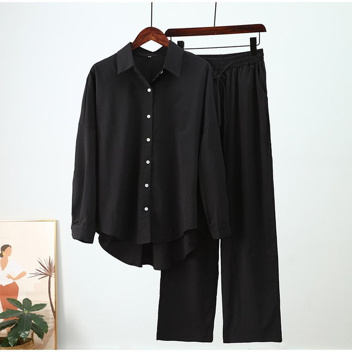 Women's relaxed two-piece lounge set with oversized shirt and elastic waistband pants Mune Fashion