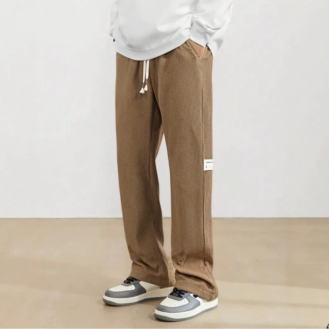 Men's wide cord pants in relaxed fit with drawstring, straight leg & label patch Mune Fashion