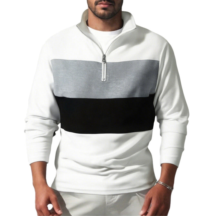 Men's Nano Sweatshirt with half zipper, stand-up collar and distinctive block stripes Mune Fashion