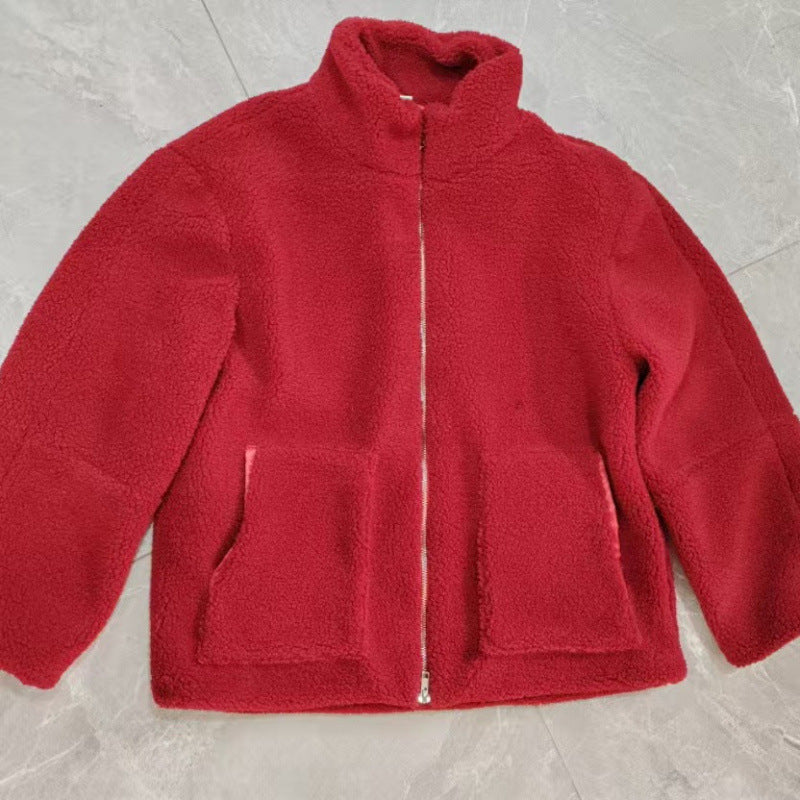 Mune | Women's Cozy Teddy Fur Jacket with High Collar and Zipper