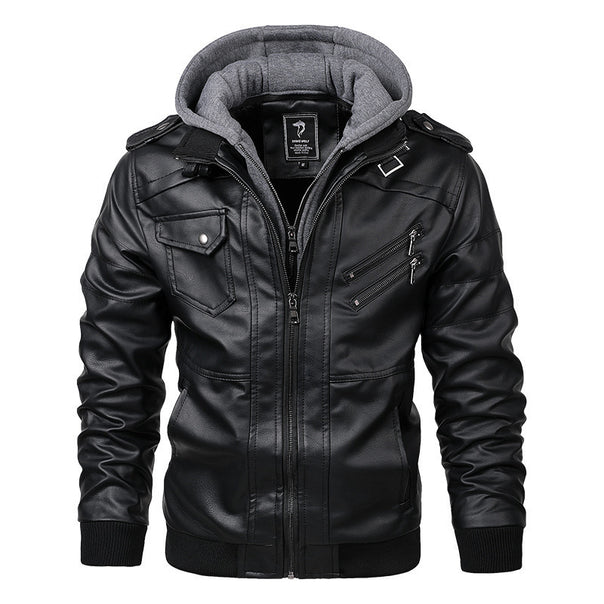 Men's Stylish Faux Leather Jacket with Hood Mune Fashion