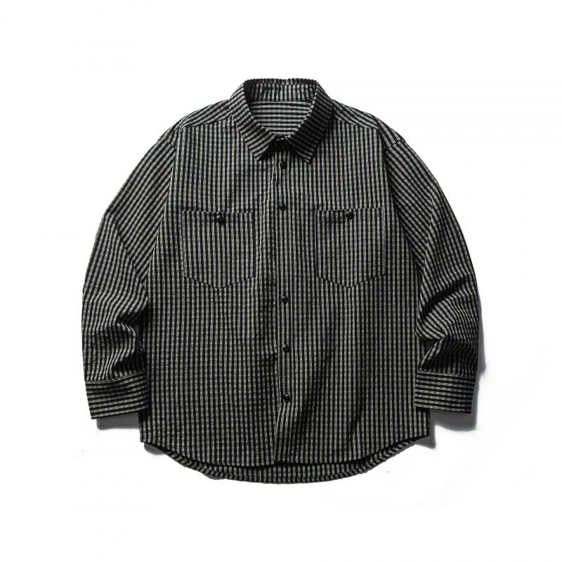 Men's Boxy Overshirt made of lightweight cotton blend with fine check pattern and chest flap pockets Mune Fashion