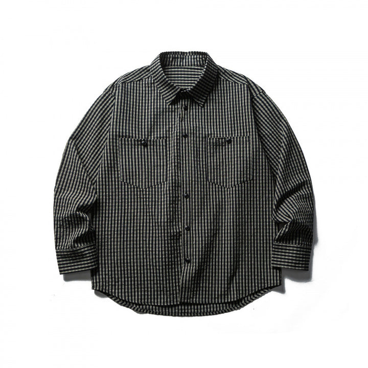 Men's Boxy Overshirt made of lightweight cotton blend with fine check pattern and chest flap pockets Mune Fashion