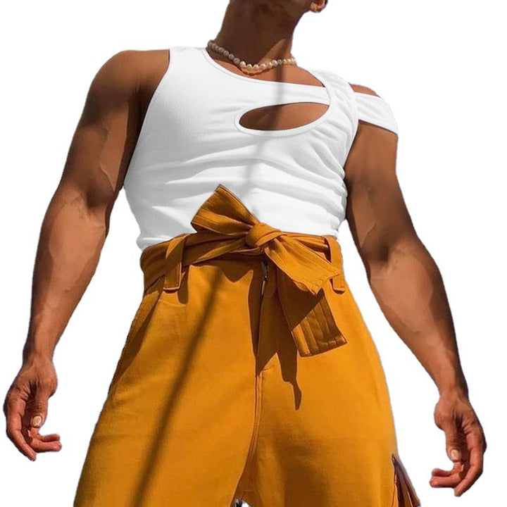 Men's nan asymmetrical sleeveless tank top with cut-out insert made of cotton-elastane Mune Fashion