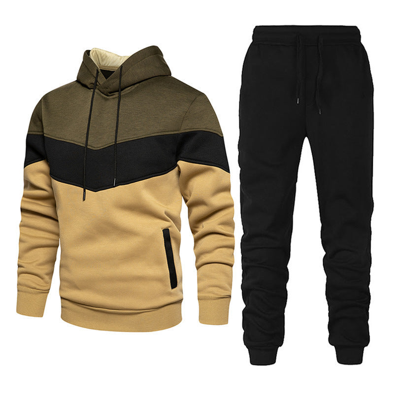 Men's Nano Athleisure Set with Chevron Hood, Fleece-Lined Pullover, and Slim-Fit Jogging Pants Mune Fashion