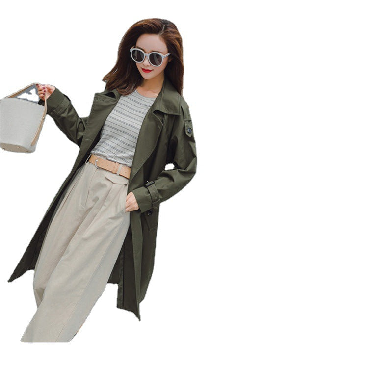 Women Mid-length Trench Coat with figure-flattering tie belt and adjustable cuffs Mune Fashion