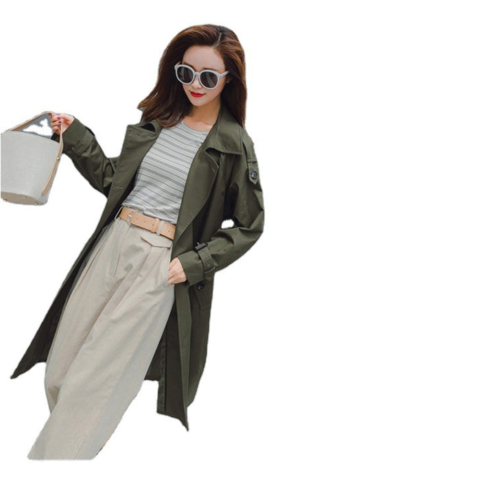 Women Mid-length Trench Coat with figure-flattering tie belt and adjustable cuffs Mune Fashion