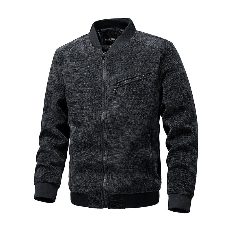 Men's Structured Knit Bomber Jacket with Zipper and Ribbed Cuffs Mune Fashion