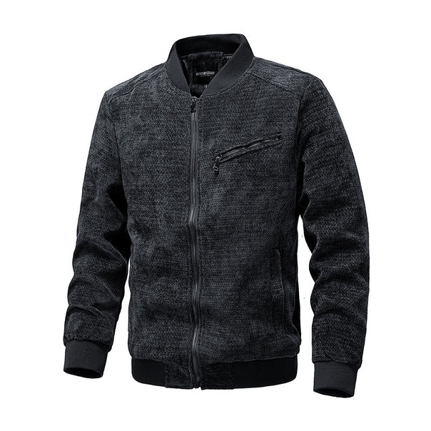 Men's Structured Knit Bomber Jacket with Zipper and Ribbed Cuffs Mune Fashion
