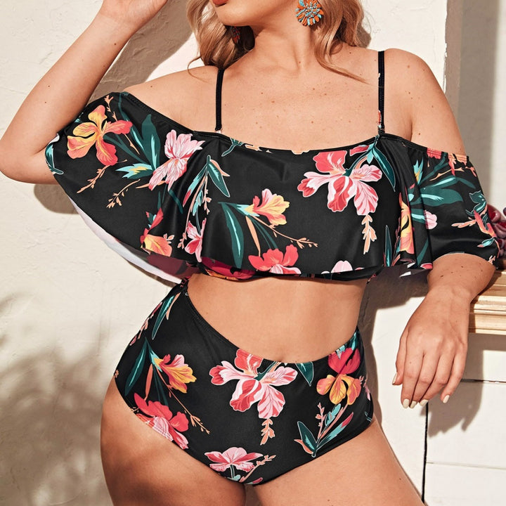 Women's bikini set with floral off-shoulder top and high-cut briefs Mune Fashion