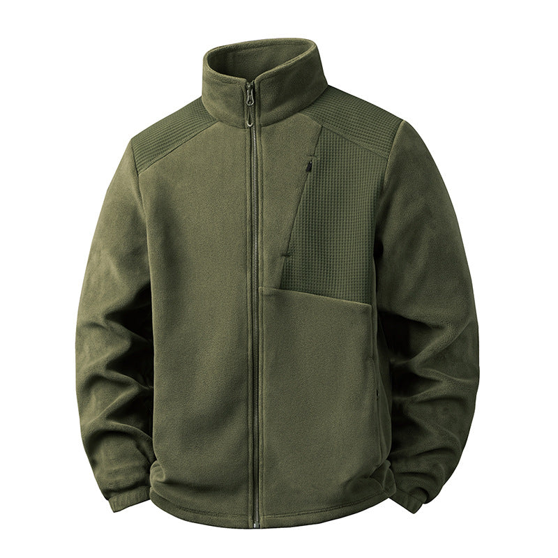 Men's fleece jacket with stand-up collar and reinforced shoulder panels Mune Fashion