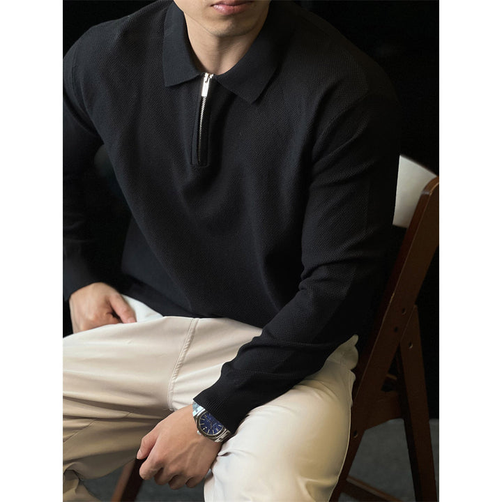 Men's Stylish Long Sleeve Polo Shirt with Zipper Mune Fashion