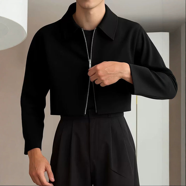 Women's Cropped Jacket with Shirt Collar and Full Zip Mune Fashion