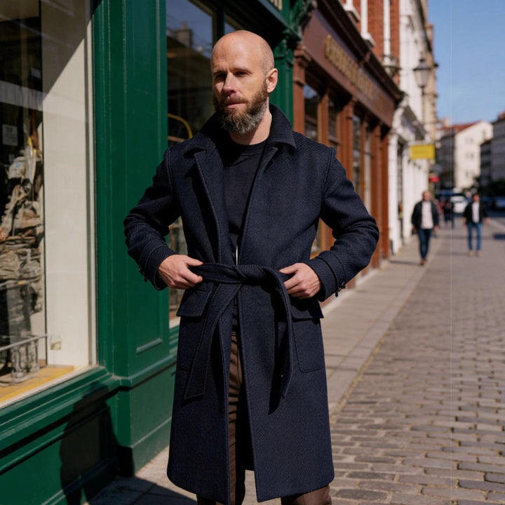 Men's fitted wool coat with patch pockets and lapel collar Mune Fashion