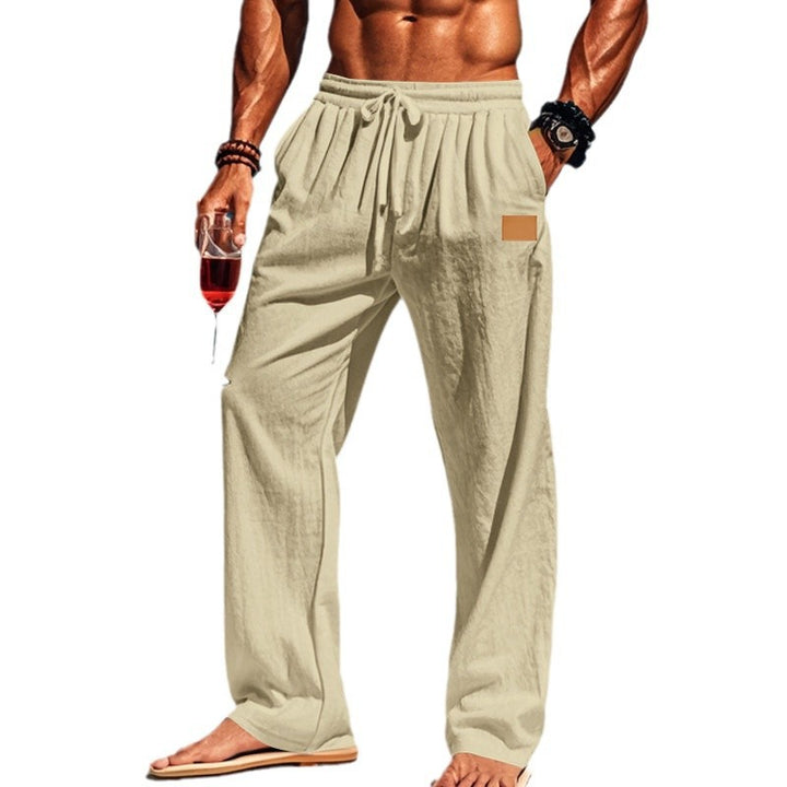 Men's Nan Maritime Linen Casual Pants with Wide Leg, Elastic Drawstring Waistband, and In-seam Pockets Mune Fashion