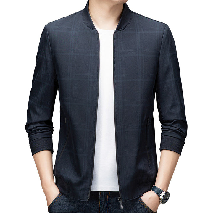 Men's Fashionable Bomber Jacket with Checkered Pattern Mune Fashion