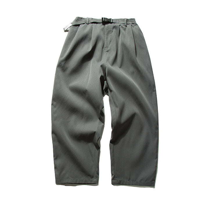 Men's Wide Cut Relaxed Pants with Elastic Waistband, Pleats and Integrated Woven Belt Mune Fashion
