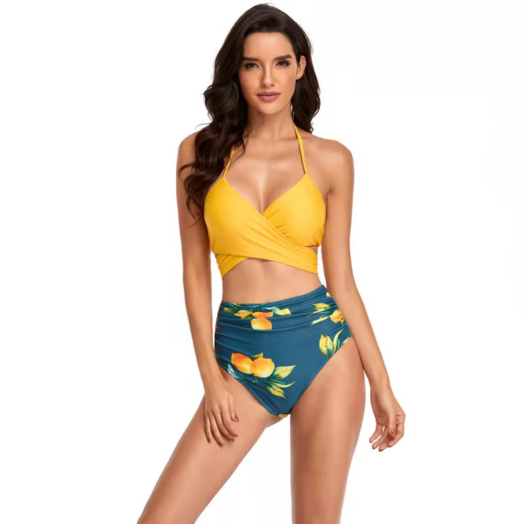 Women's High-Cut Bikini with Wrap Top and Floral Patterns Mune Fashion