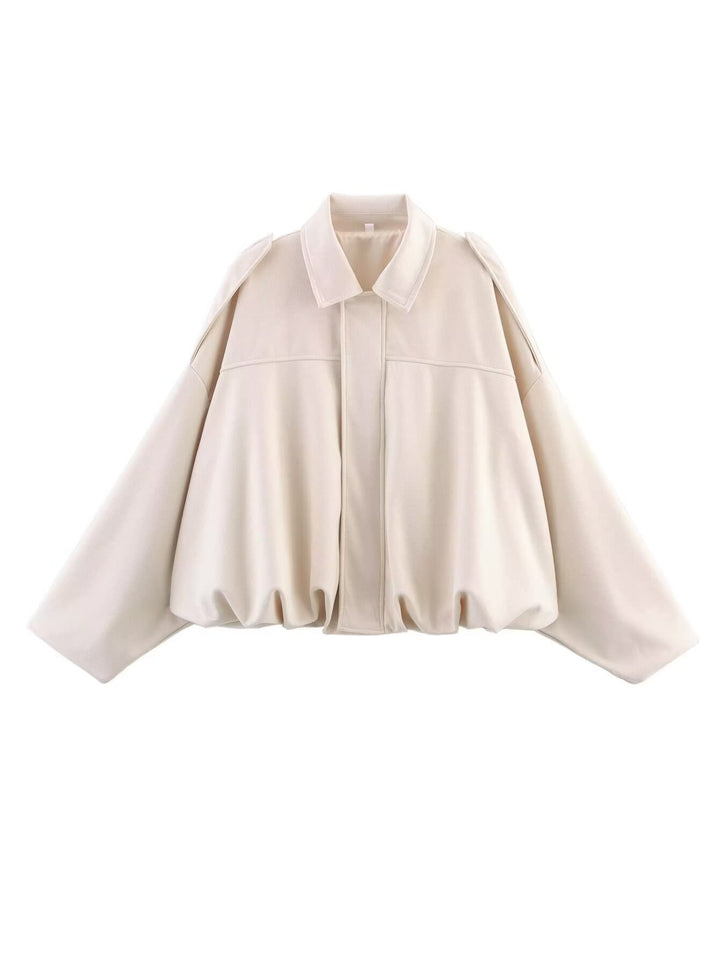 Women's Oversized Suede Blouson with Cropped Hem and Epaulettes Mune Fashion