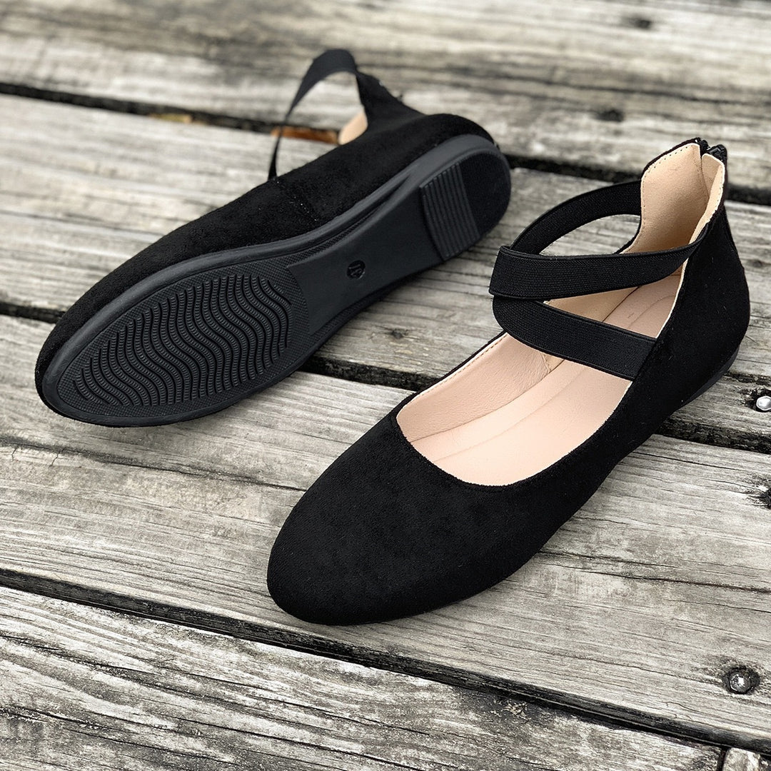 Women Flat Ballerina Slippers made of Suede Effect with Elastic Crisscross Straps Mune Fashion
