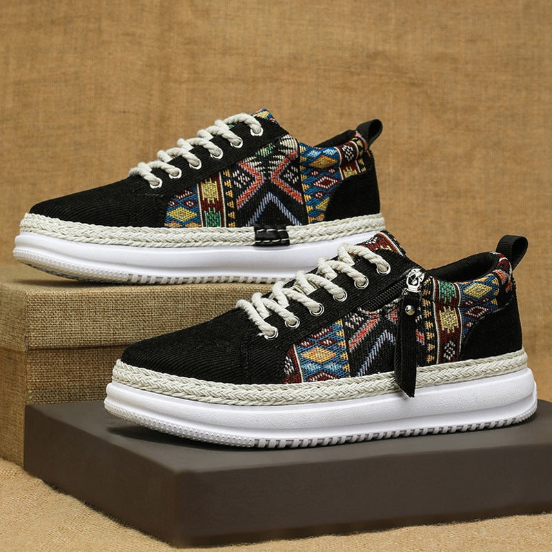 Women's espadrille-inspired platform sneakers with woven ethnic inserts, side zipper, and cushioned lightweight sole Mune Fashion