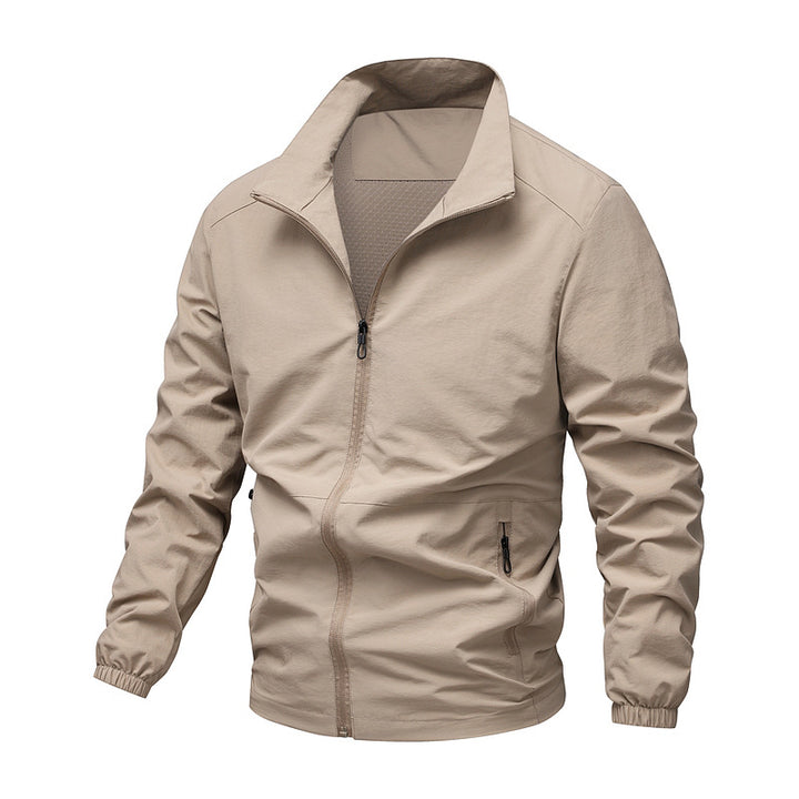 Men's Lightweight Windproof Fleece-Lined Transitional Jacket with Stand-Up Collar and Zippers Mune Fashion