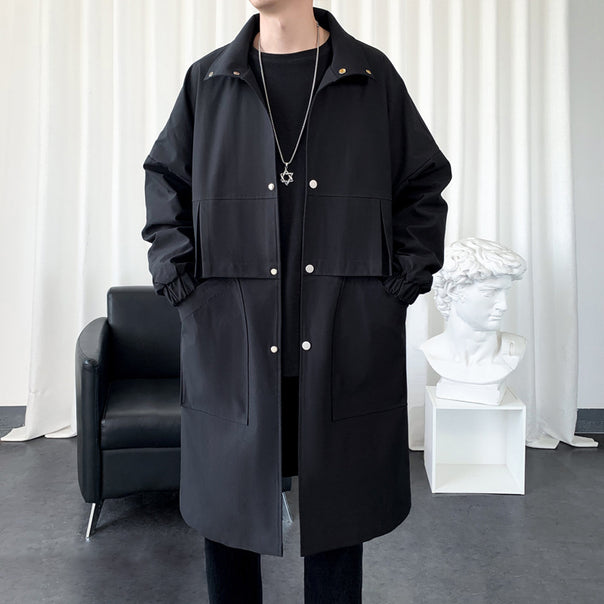 Men's Long Oversize Utility Coat with Two-Stage Front, Snap Button Closure, and Large Flap Pockets Mune Fashion