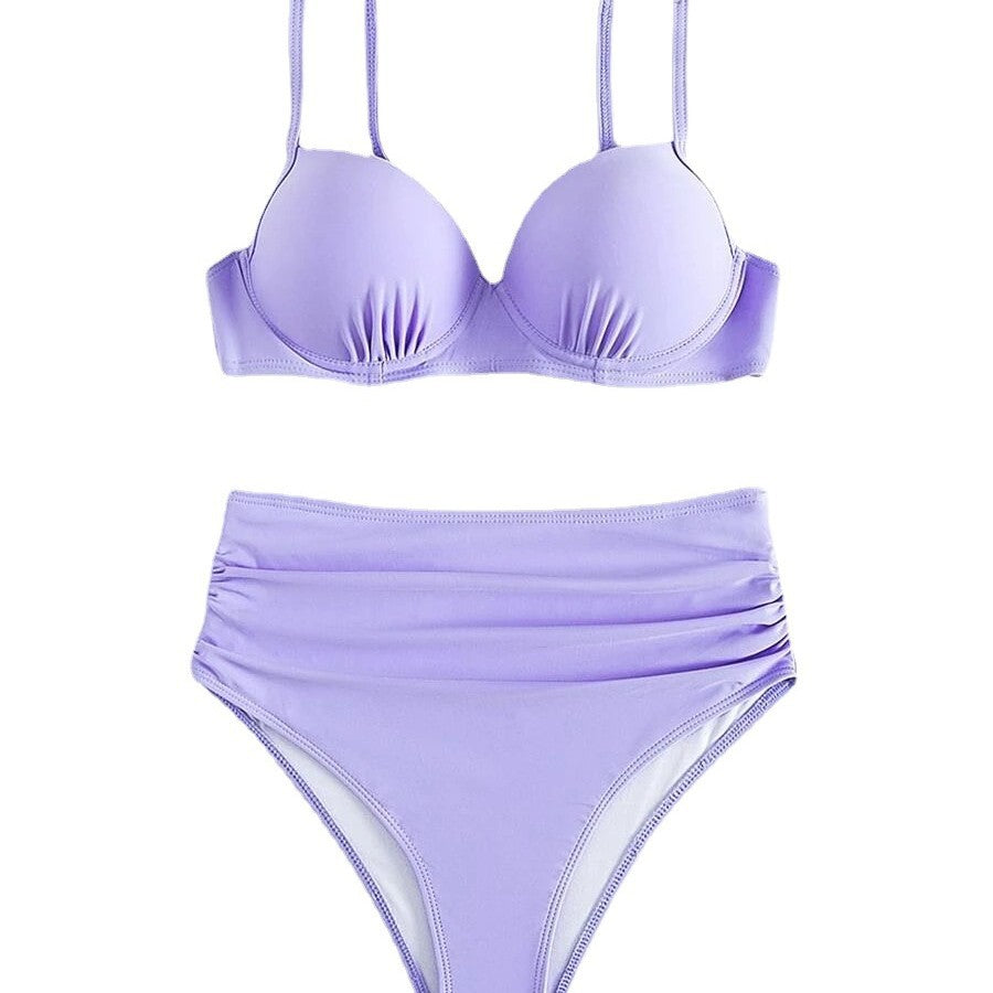 Women's High-Waisted Bikini with Padded Top and Adjustable Straps Mune Fashion