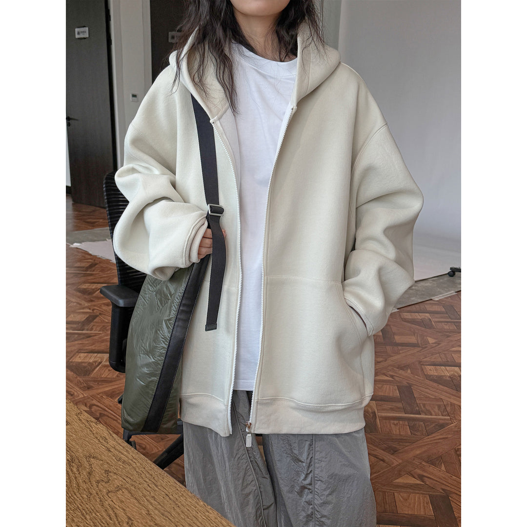 Women Oversize Bonded Fleece Hooded Jacket with Two-Way Zipper Mune Fashion