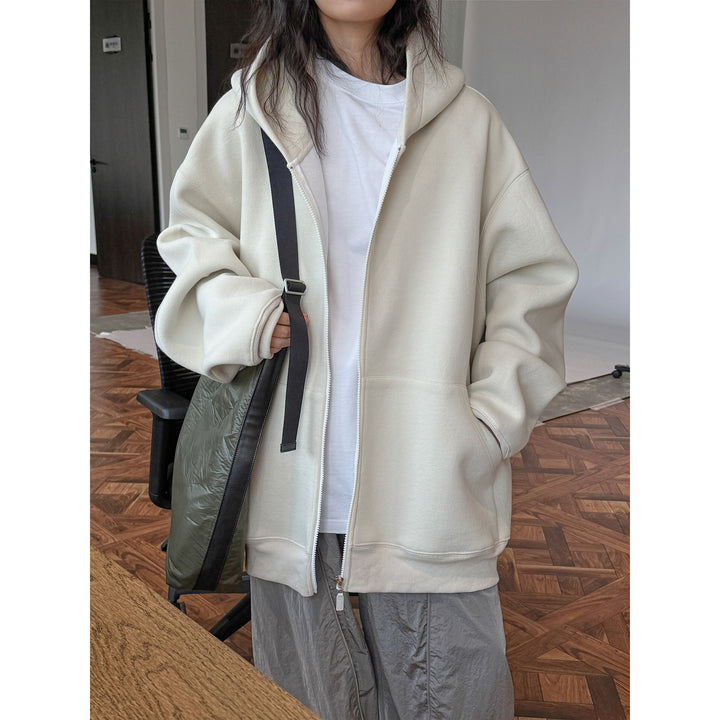 Women Oversize Bonded Fleece Hooded Jacket with Two-Way Zipper Mune Fashion