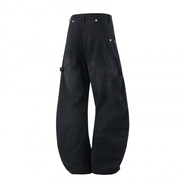 Women's Wide Denim Carpenter Pants with Balloon Legs and Reinforced Knee Panels Mune Fashion