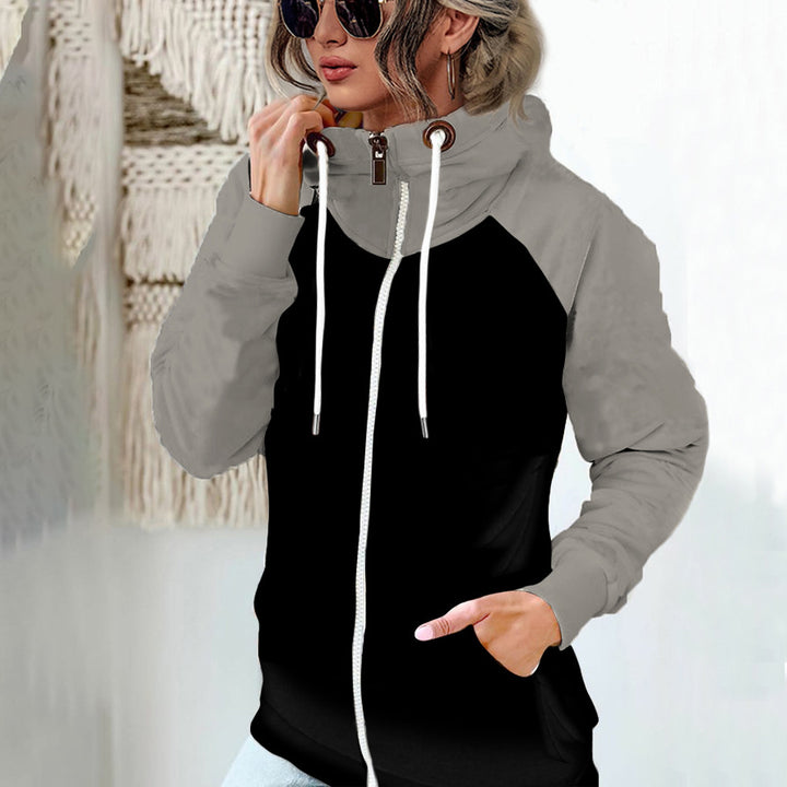 Women's hooded jacket with high stand-up collar, full-length zipper, and raglan sleeves Mune Fashion