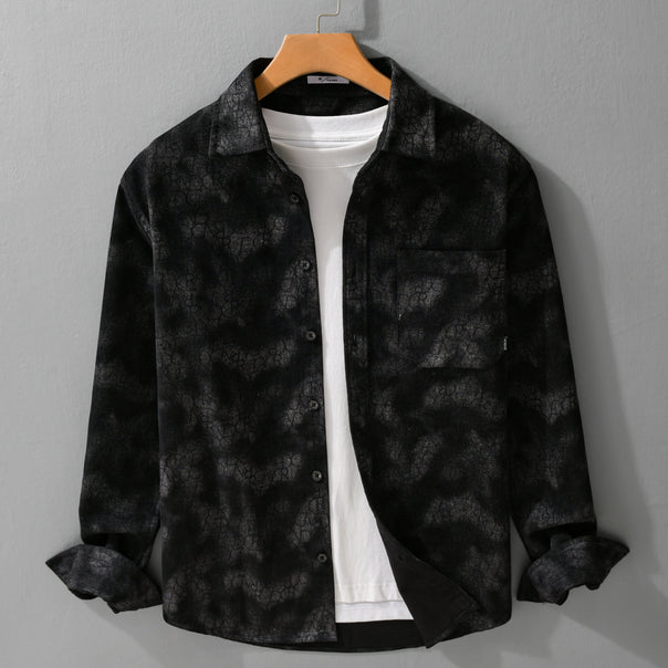 Men's velvety shirt jacket overshirt with tonal pattern and chest pocket Mune Fashion