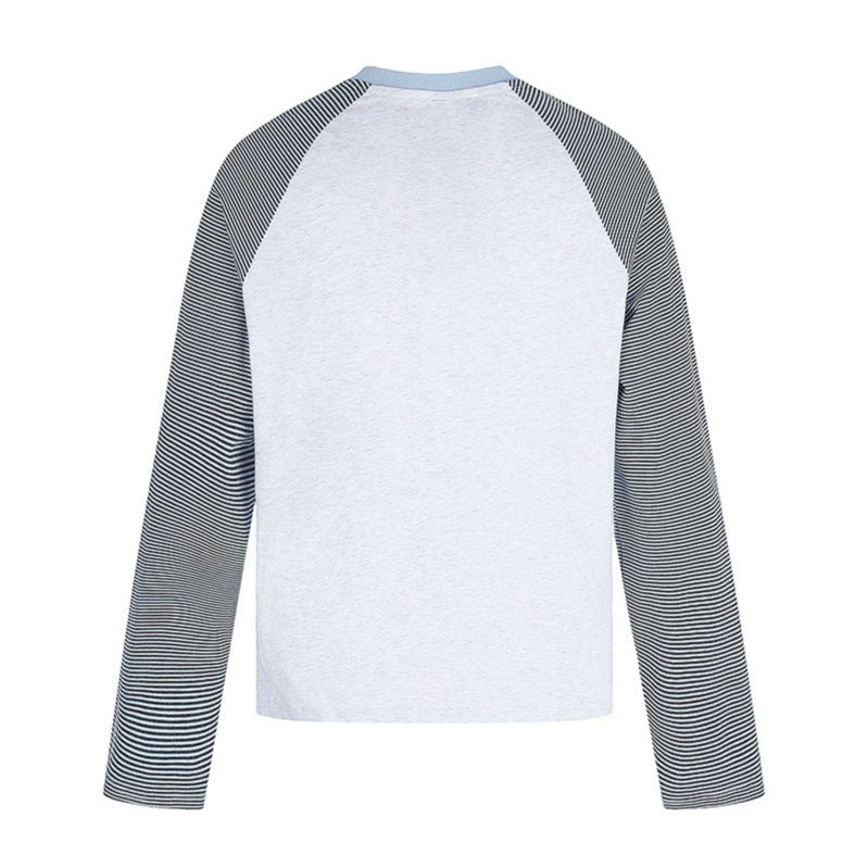 Women's raglan long sleeve shirt in astral motif with fine striped sleeves and relief print Mune Fashion