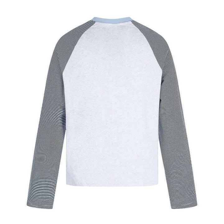 Women's raglan long sleeve shirt in astral motif with fine striped sleeves and relief print Mune Fashion