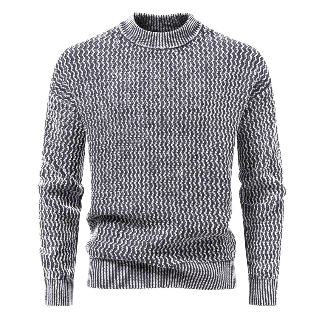 Men's Structured Fine Knit Sweater with Stand-Up Collar and Zigzag Pattern Mune Fashion