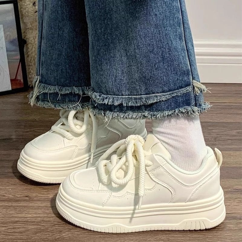 Women's Comfortable Sneakers with Thick Rubber Sole and Breathable Upper Material Mune Fashion