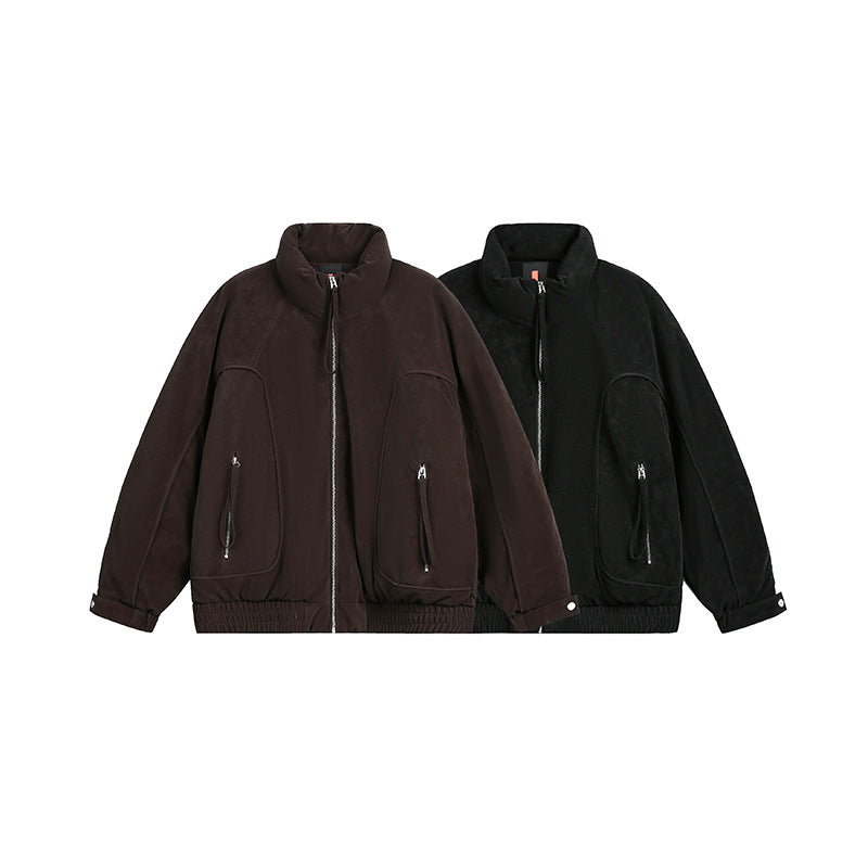 Men's Oversized Padded Bomber Jacket with Stand-Up Collar, Zipper Pockets, and Elastic Hem Mune Fashion
