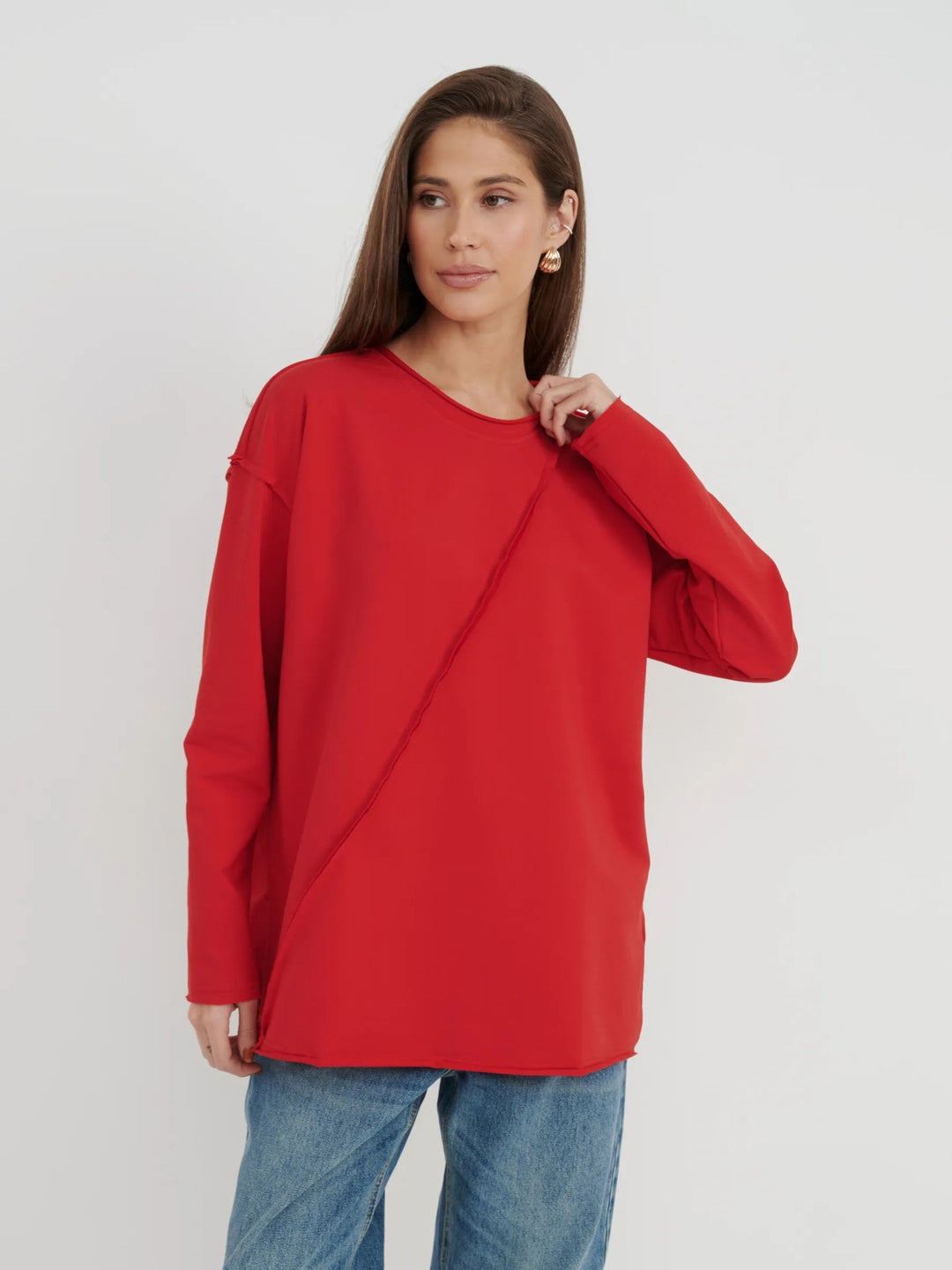 Women Oversized Longsleeve with diagonal seam and drop shoulders Mune Fashion