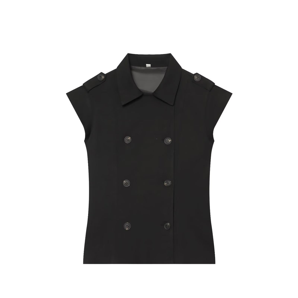 Women's Sleeveless Trench Vest with Double Breasted and Epaulettes Mune Fashion